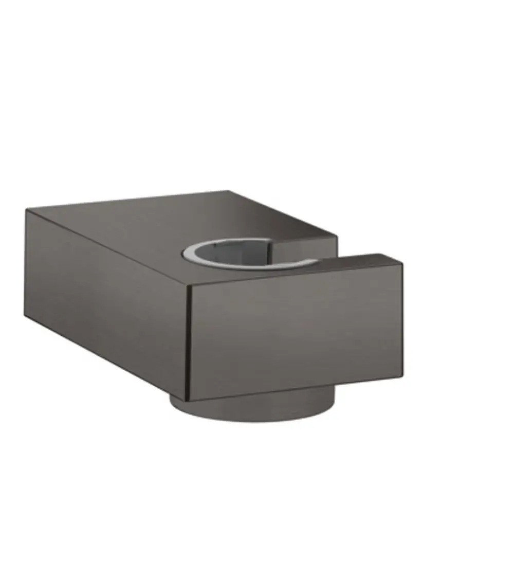 Brausehalter in brushed black chrome von Hansgrohe, rechteckige Form mit runder Aussparung. Eignet sich zur Wandmontage für Duschköpfe.